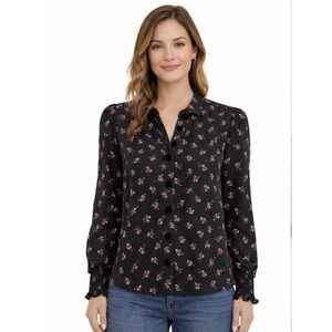 DR2 Black Velvet‎ Dot Floral Blouse – Women's Medium